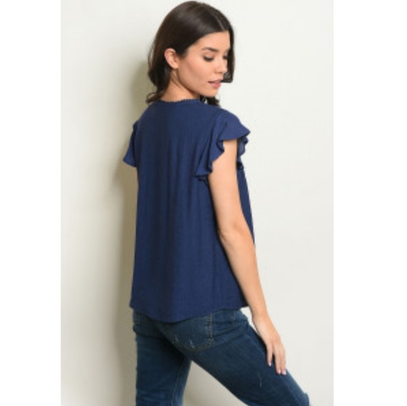 Navy Short Sleeve Tie Top - Picture 5 of 8